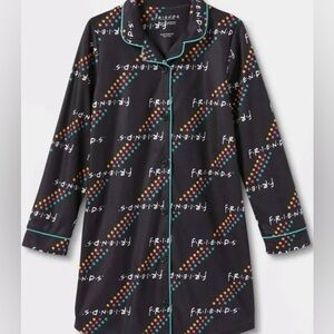 Friends Girls’ Long Sleeve Button Down Nightgown Pajamas - Black 6